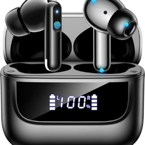 Wireless Earbuds Bluetooth 5.4, 6 Mic ENC Noise Cancelling Clear Call, in Ear Buds Deep Bass HiFi Stereo Sound, Big Dual LED Display 48H Playtime Earphones IPX7 Waterproof Headphones Android iOS Black